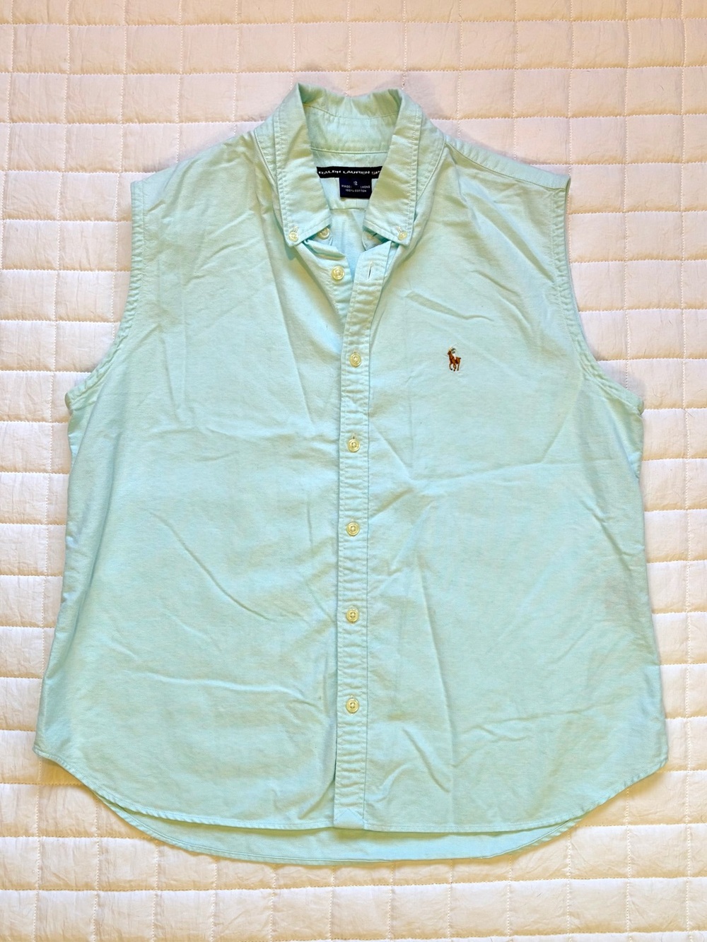 Ralph Lauren Women's Woven Sport Sleeveless Cotton Light Blue Button-up Size 12
